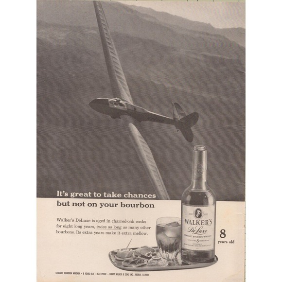 Walker 's Other - 1960 Walker's Vintage Print Ad DeLuxe Bourbon Mellow Whiskey  Airplane Glider